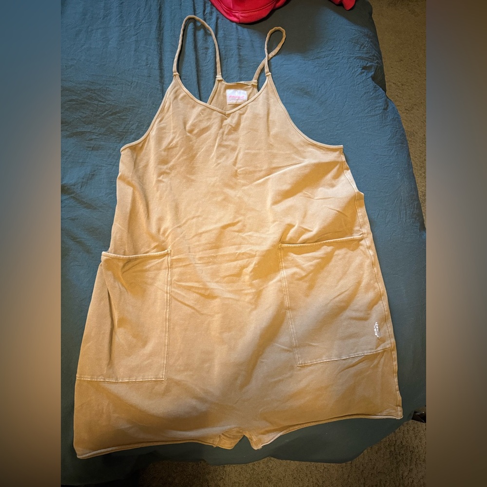 Free People Casual Tan Jumpsuit with Pockets. Like new.